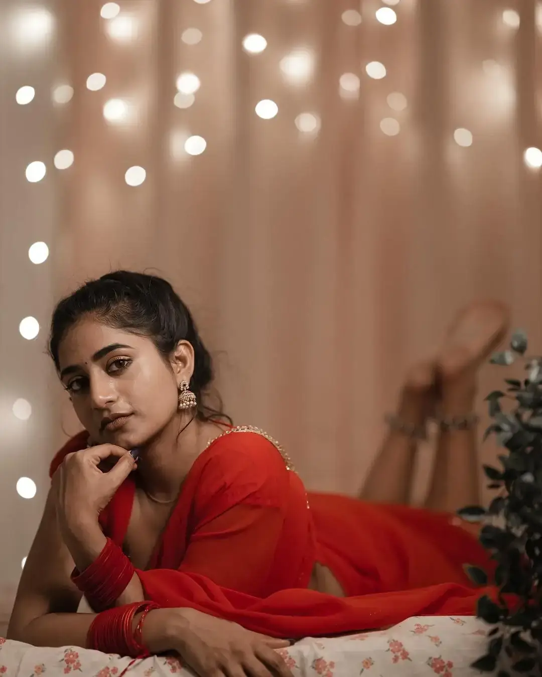 South Indian Actress Nayani Pavani in Traditional Red Saree